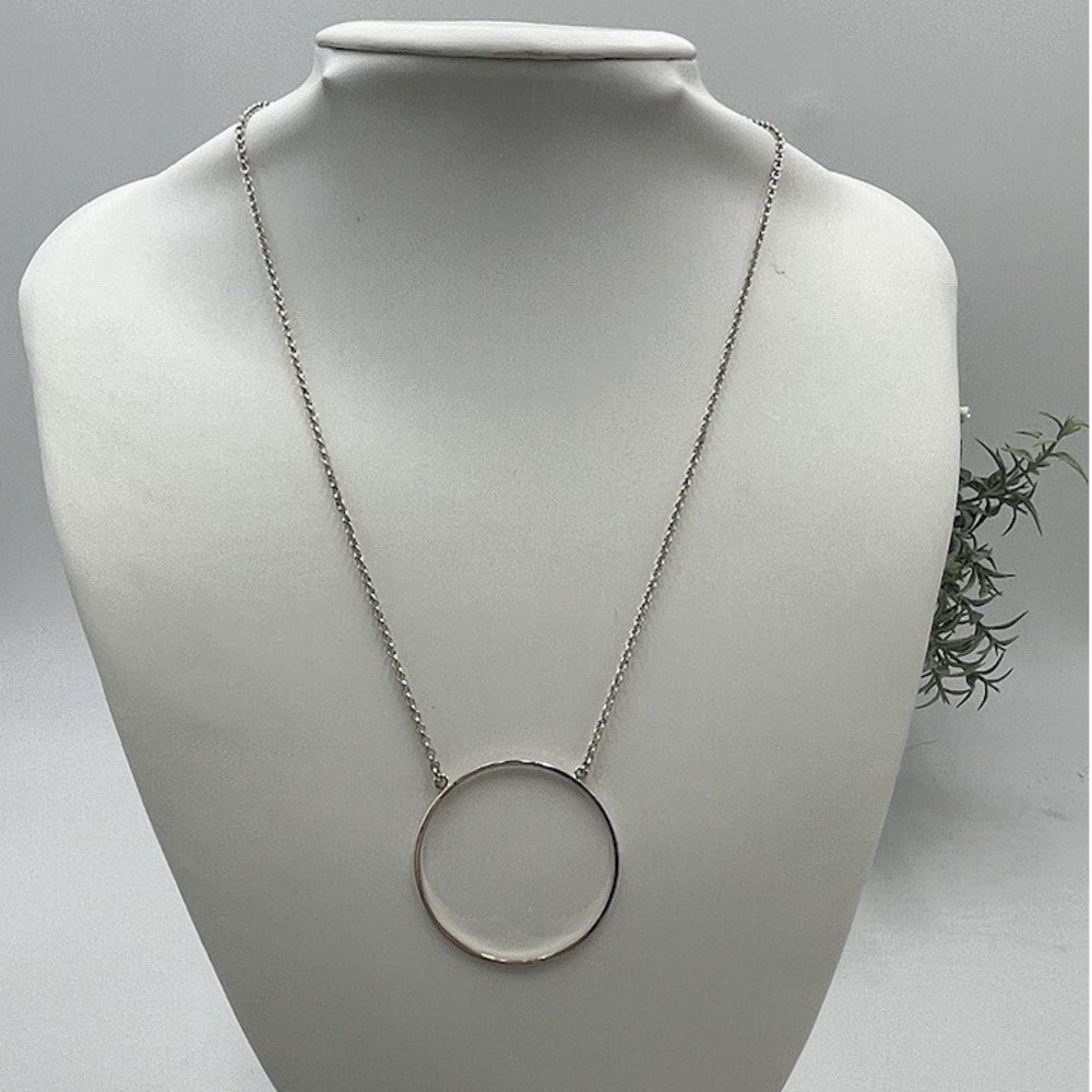Lele‎ Sadoughi Circle Pendant 18" Necklace Silver Tone Round Dainty Chain